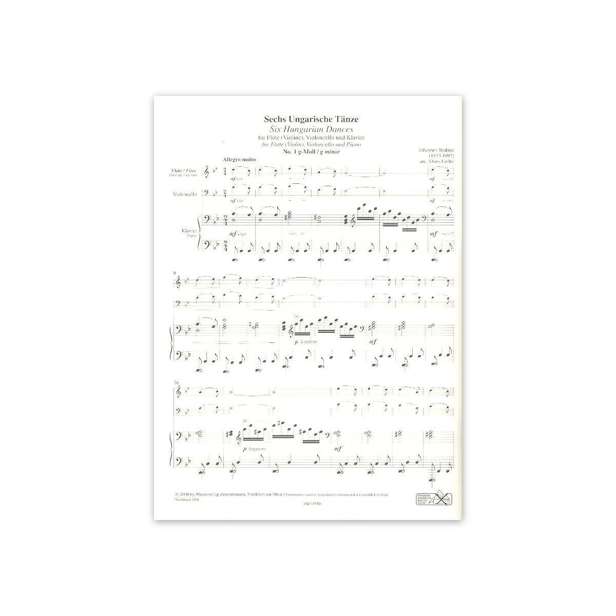 Brahms, 6 Ungarische Tänze - Fl.,Vc.& Klav.