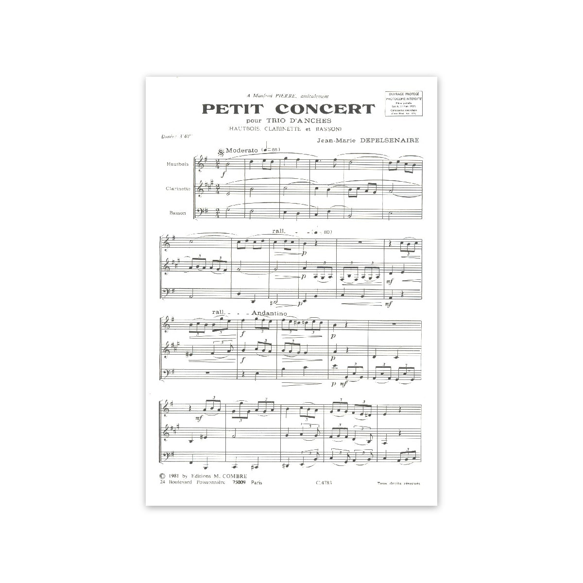 Depelsenaire, Petit Concert pour trio d'anche