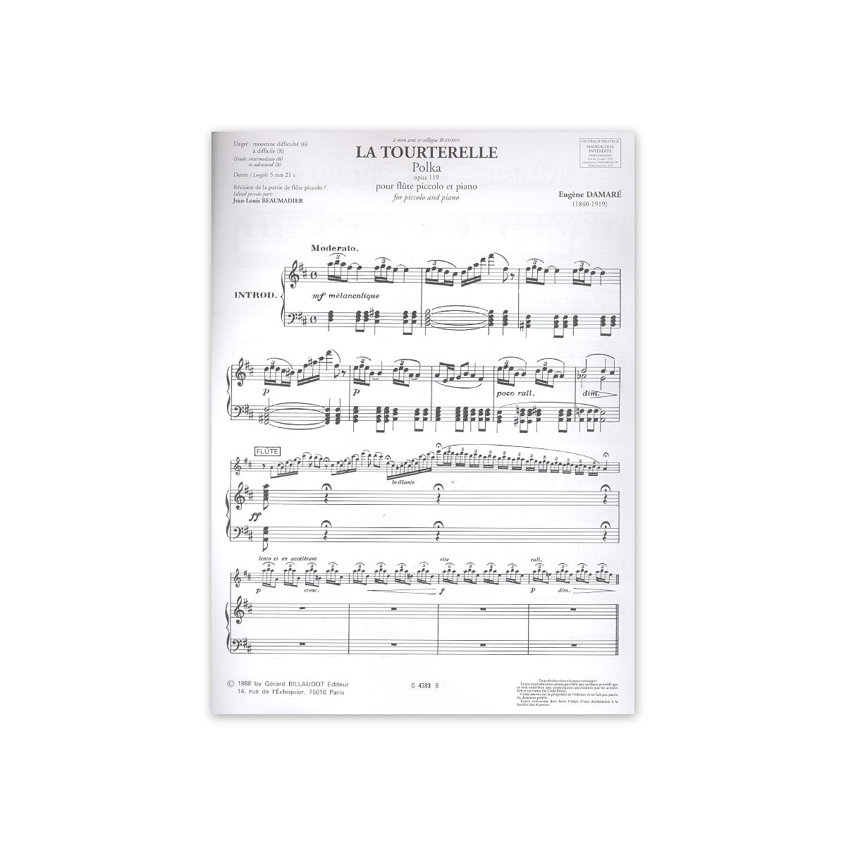 Damaré, La Tourterelle op. 119