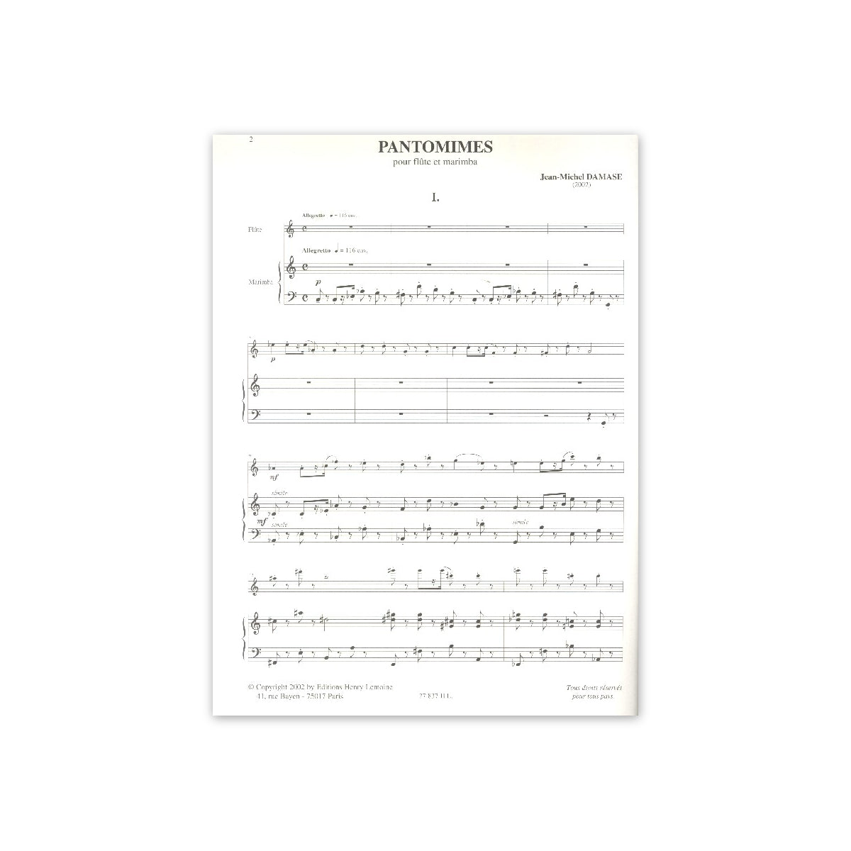 Damase, Pantomimes - Flöte & Marimba