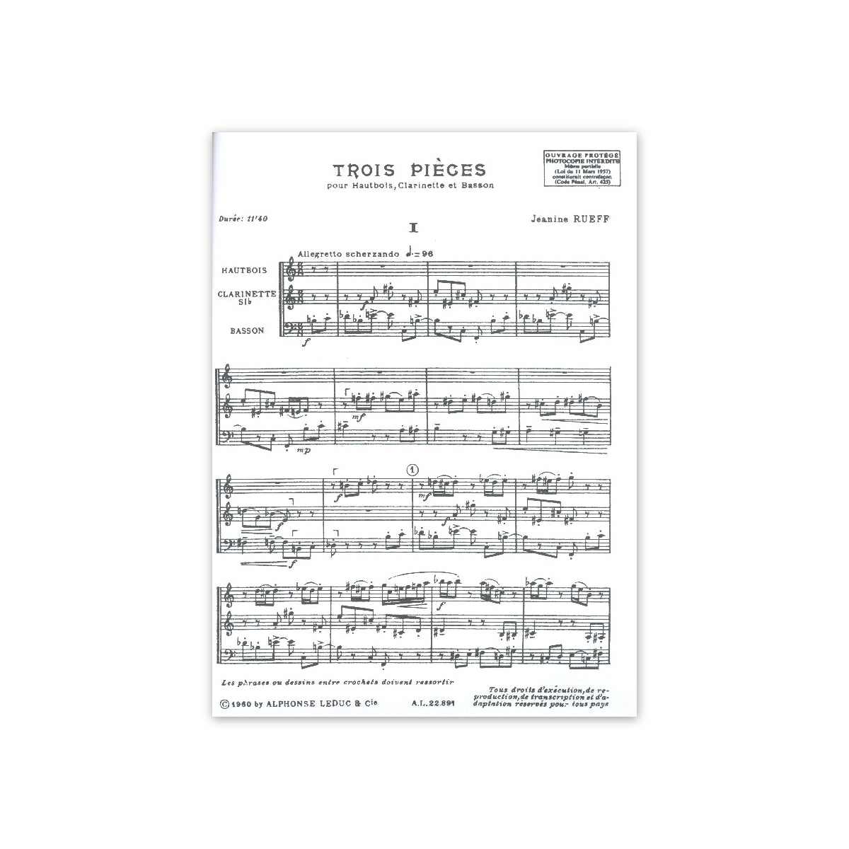 Rueff, 3 Pieces - Ob.,Klar.,Fagott