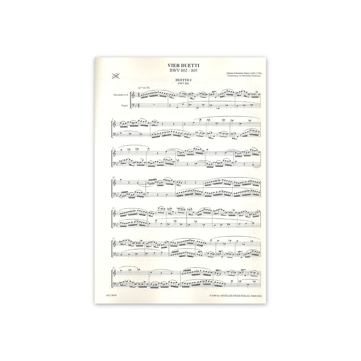 Bach, 4 Duetti für Kl. & Fag BWV802-805