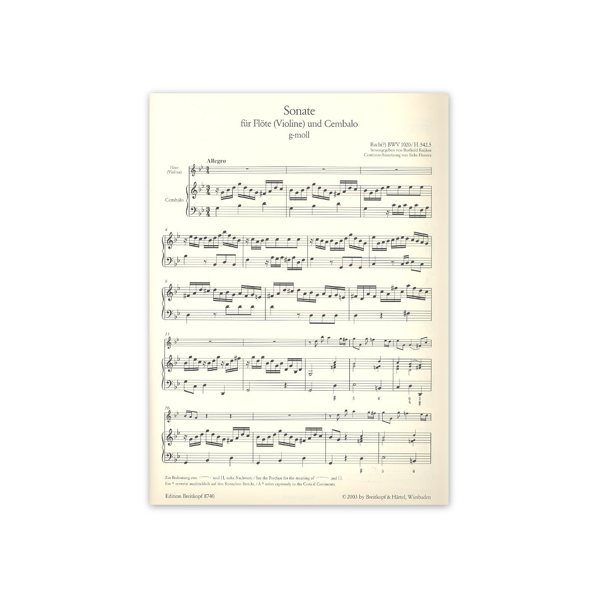 Bach(?), Sonate g-MOLL BWV 1020