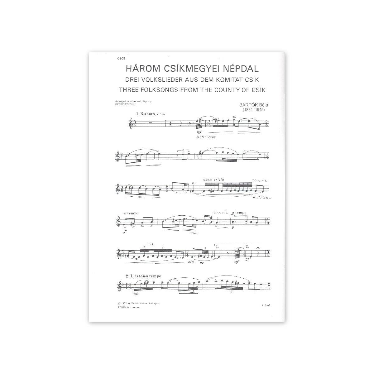 Bartok, 3 Volkslieder aus dem Komitat