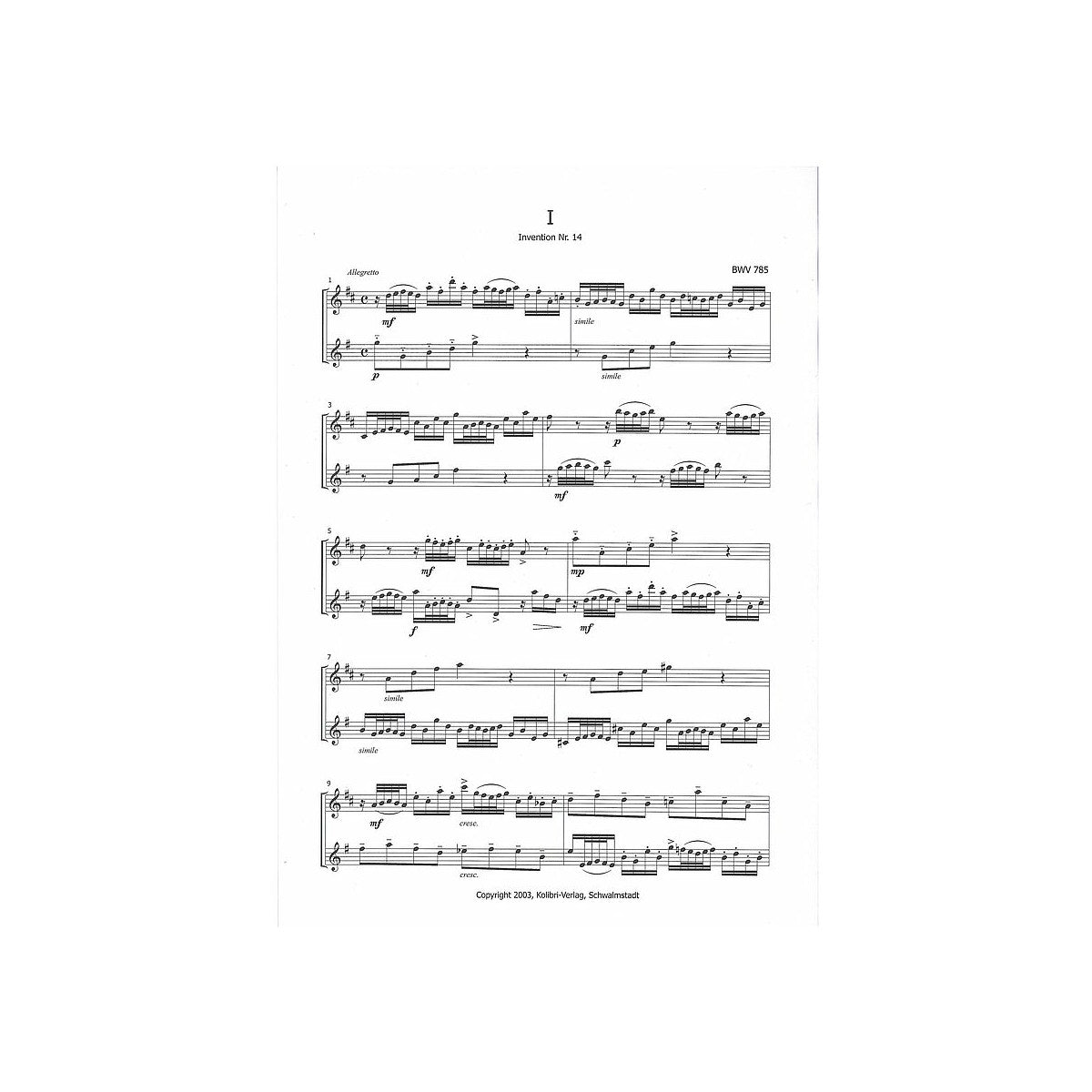 Bach, 3 Inventionen für Alt- und Tenorsax View 1