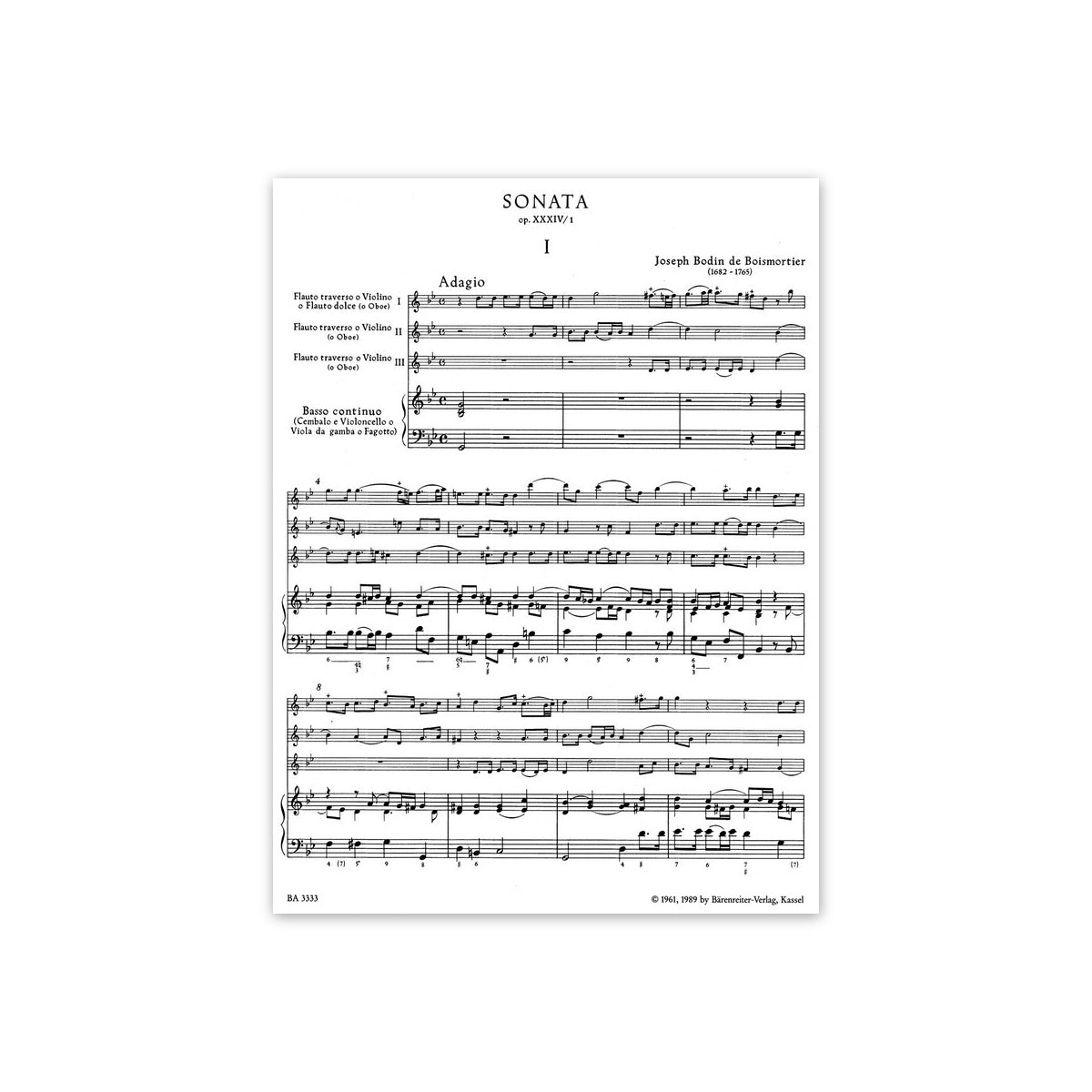 Boismortier, Sonate g-moll für 3 Flöten & Bc.
