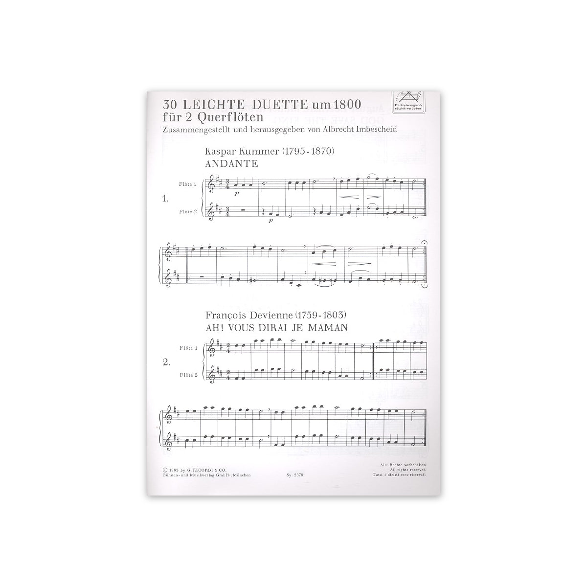30 Leichte Duette um 1800