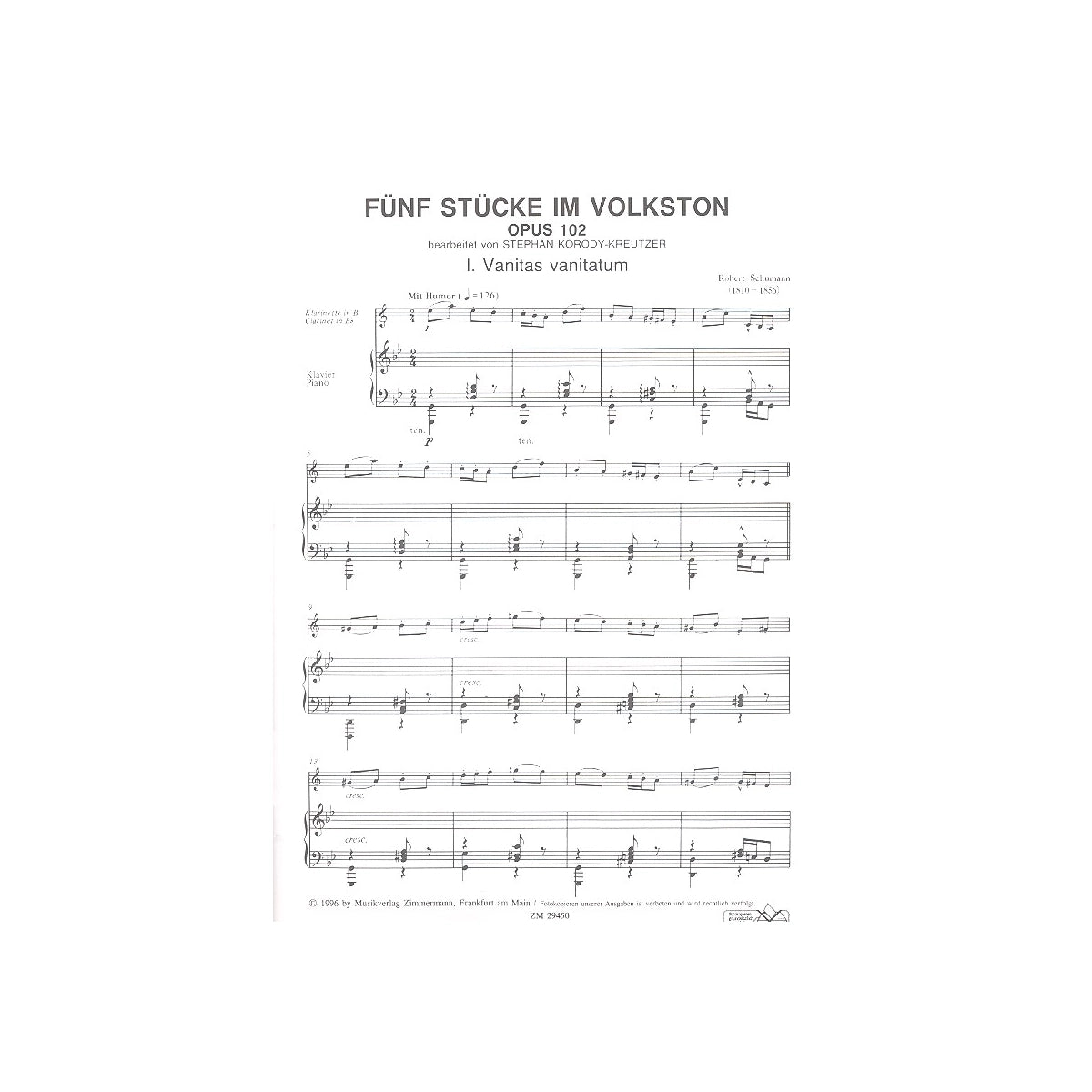 Schumann, 5 Stücke im Volkston op. 102