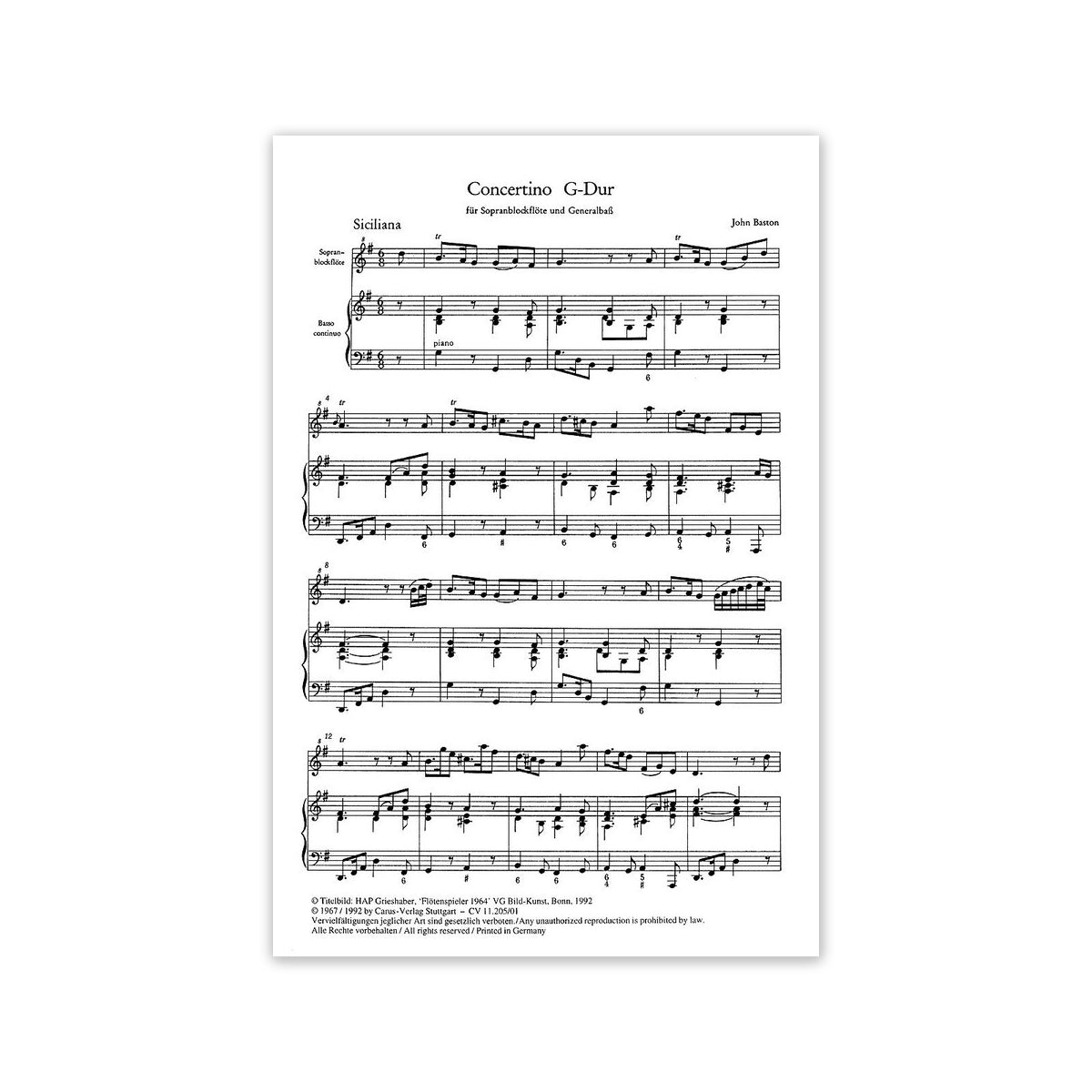 Baston, Concertino G-Dur