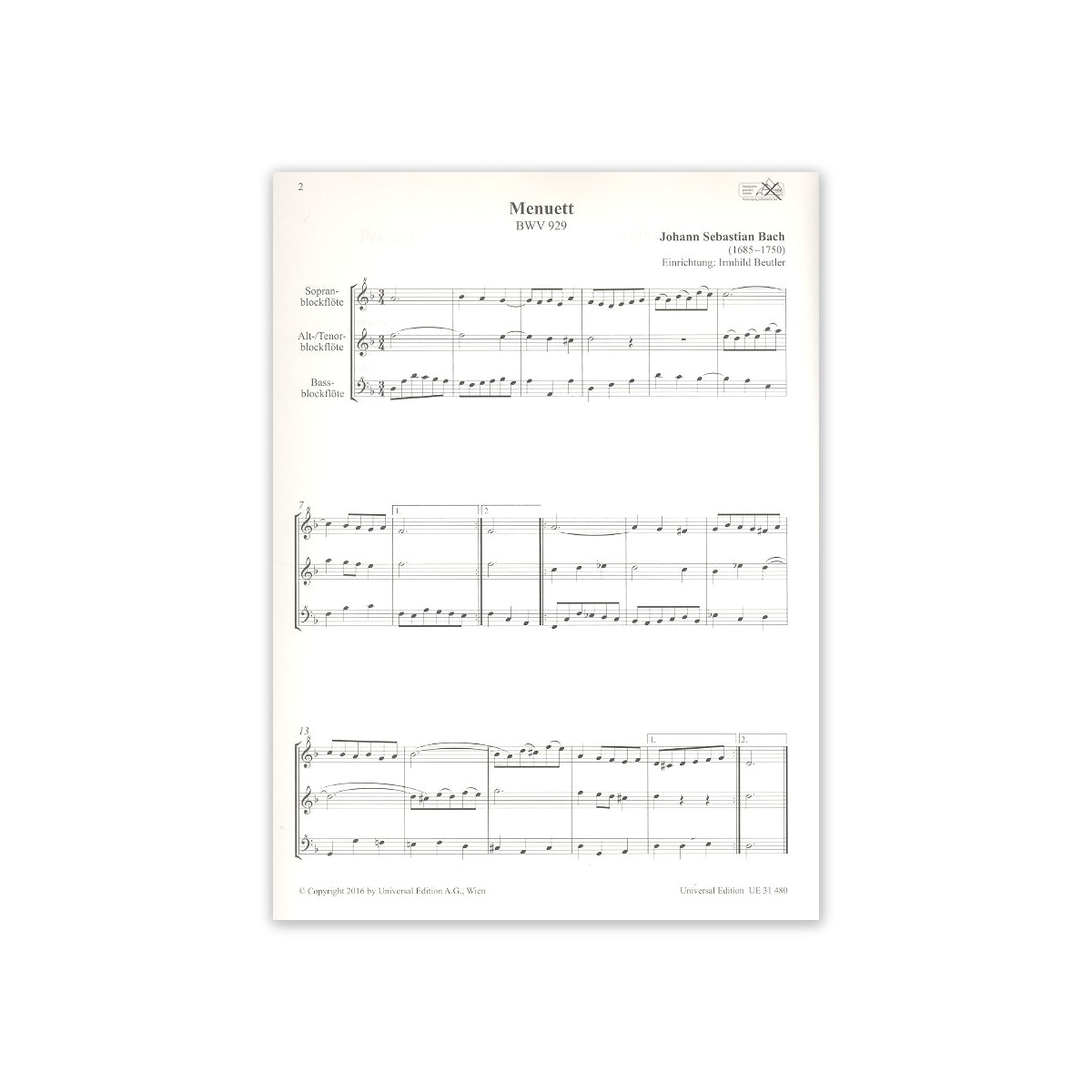 Bach, Acht kleine dreistimmige Stücke