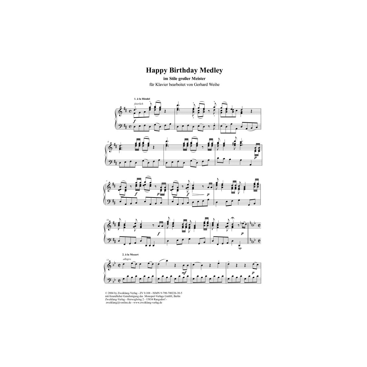 Weihe, Gerhard Happy Birthday Medley im Stil View 1