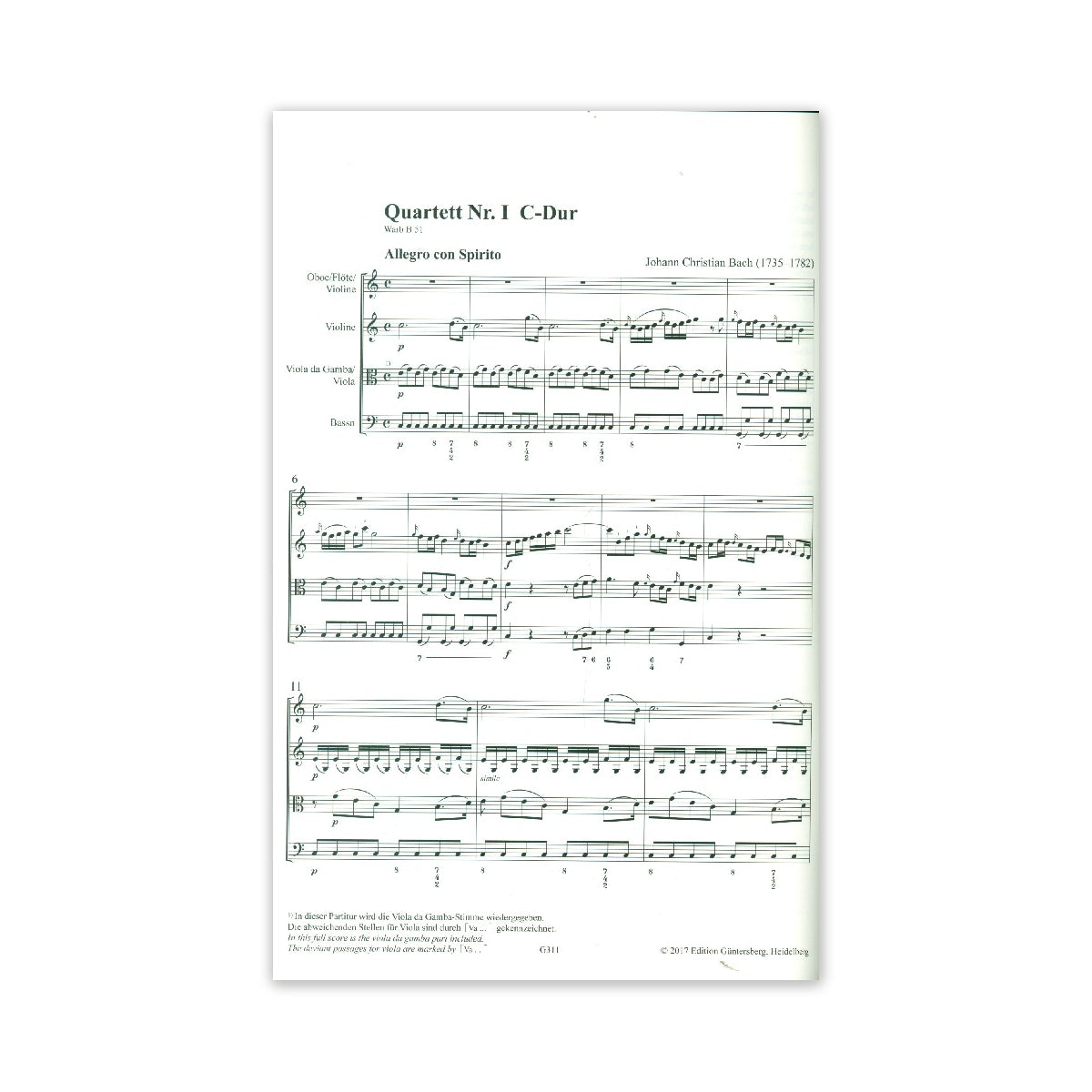 Bach Joh.Chr., Sechs Quartette op.8 - Part.