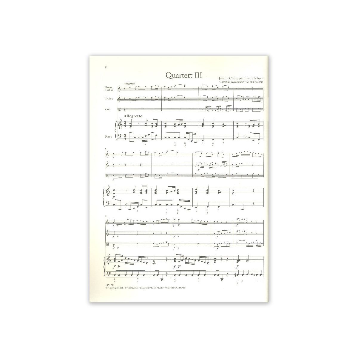 Bach Joh.Christoph, Sechs Quartette Bd.2 View 1