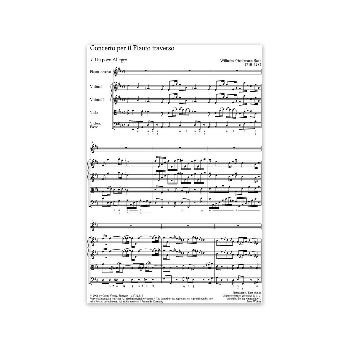 Bach W.Fr., Konzert D-Dur BRWFBC15 Partitur View 1