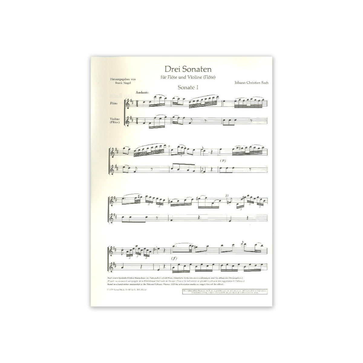Bach Joh.Chr., 3 Sonaten für Flöte & Violine View 1