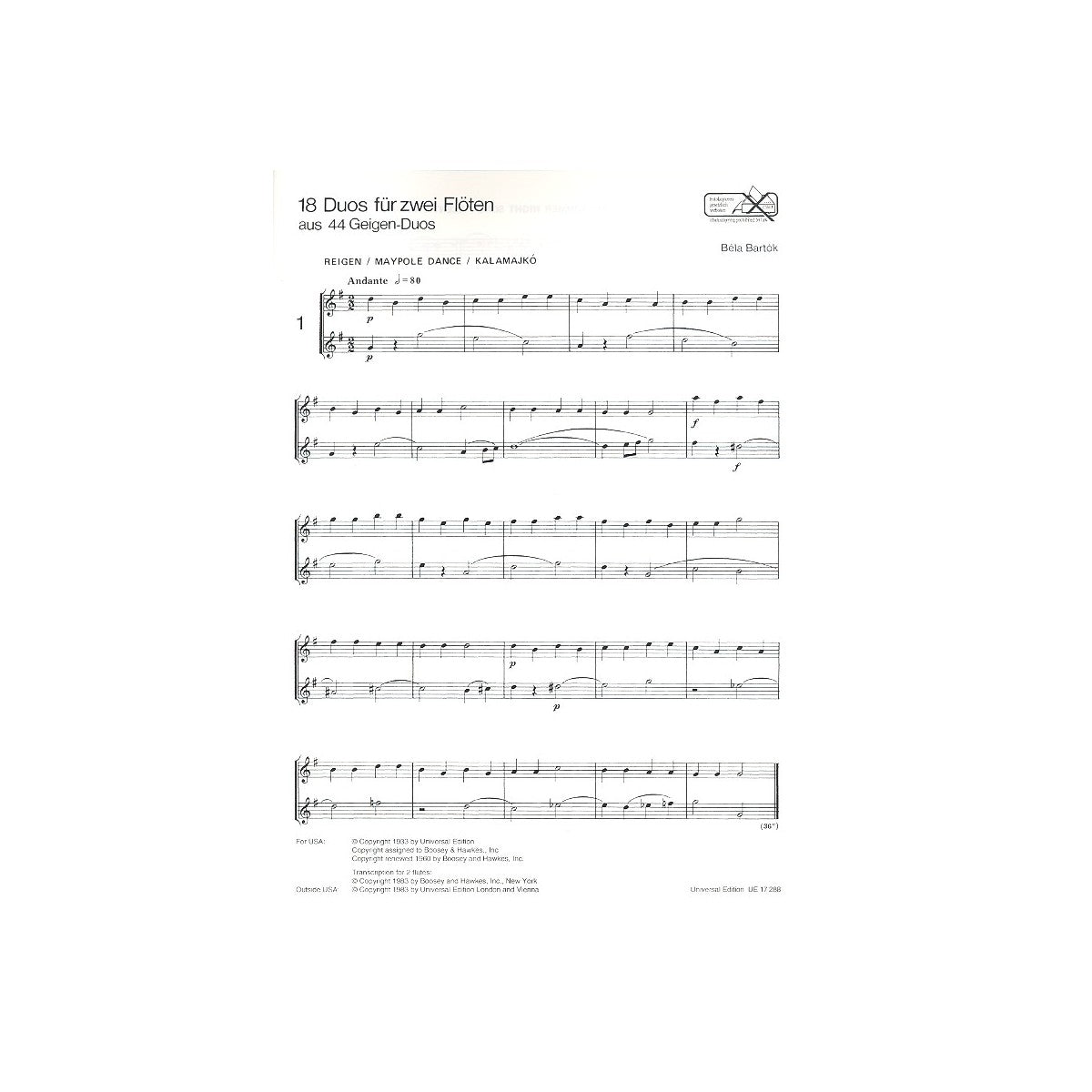 Bartok, 18 Duos View 1