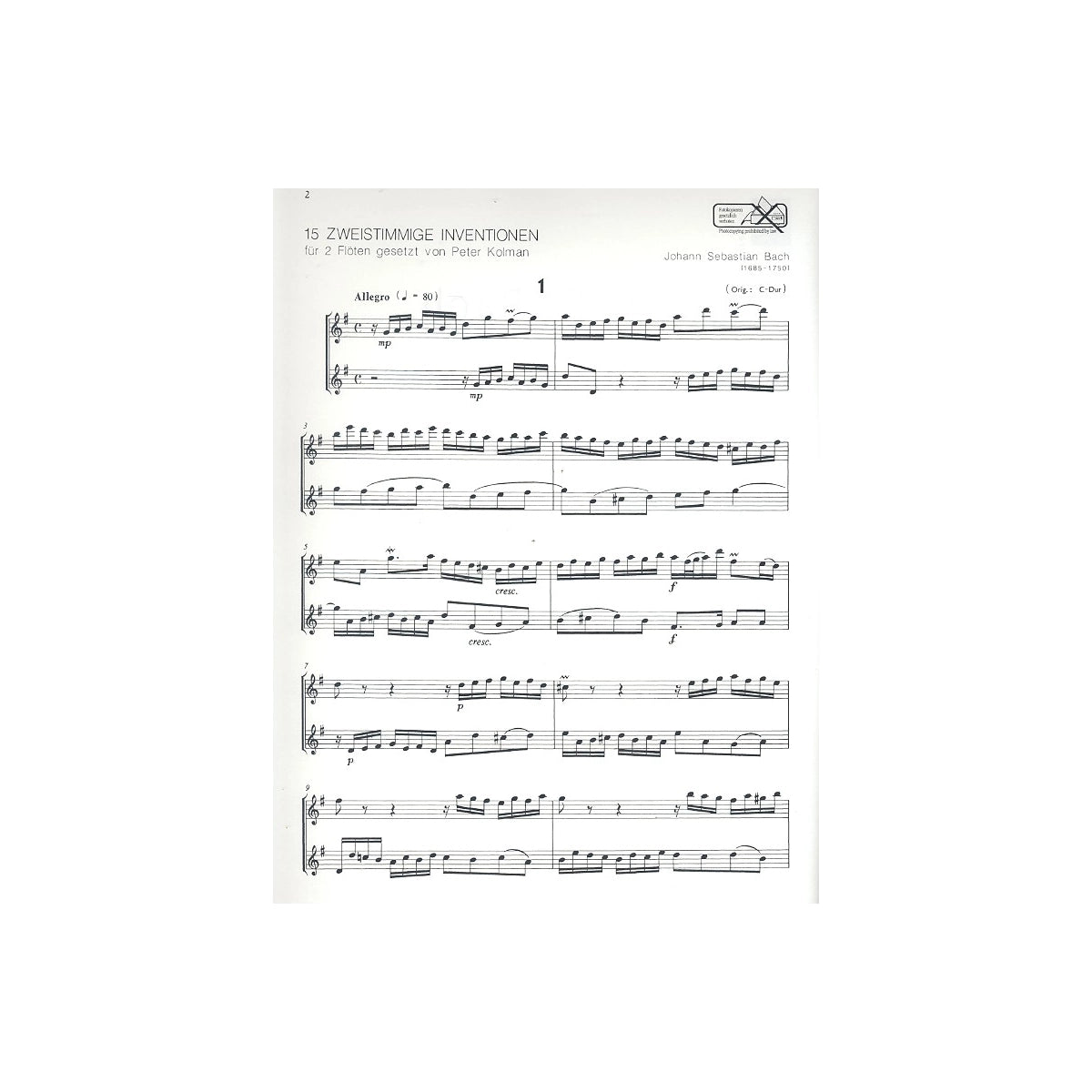 Bach, 15 zweistimmige Inventionen