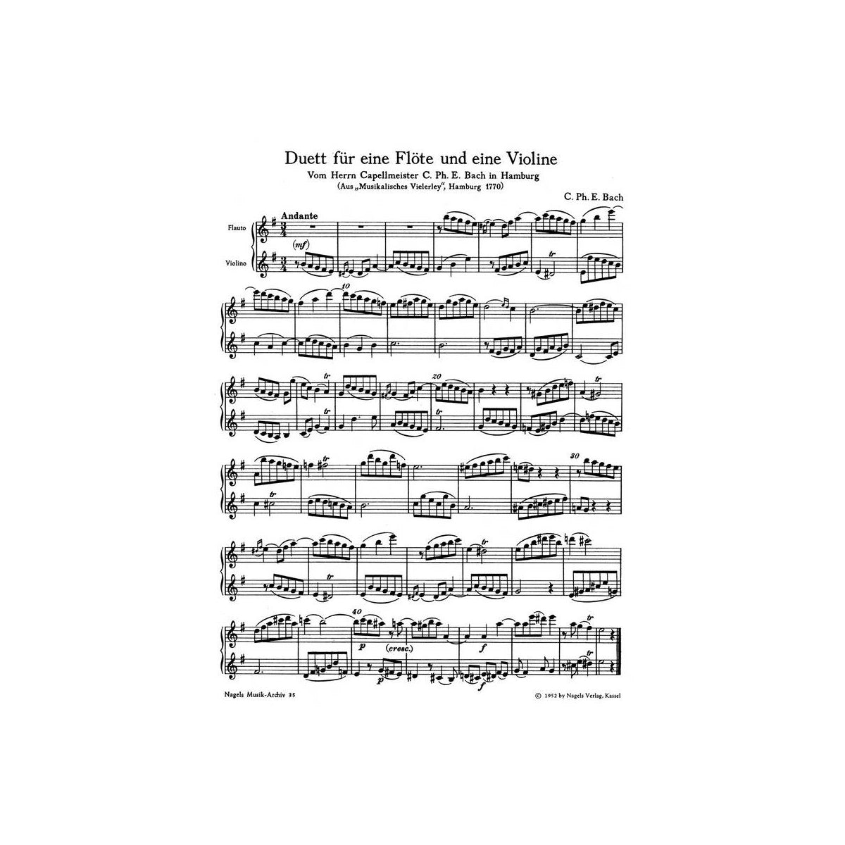 Bach C.Ph.E., 2 Duos - Flöte & Violine