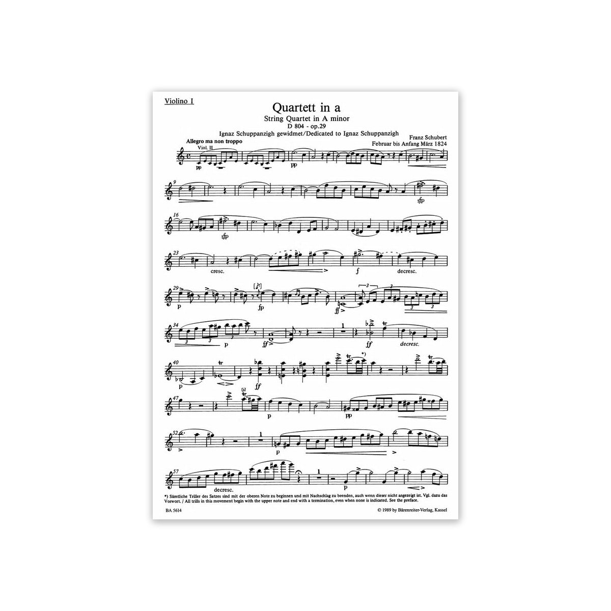 Schubert, Franz Streichquartett a-Moll und St