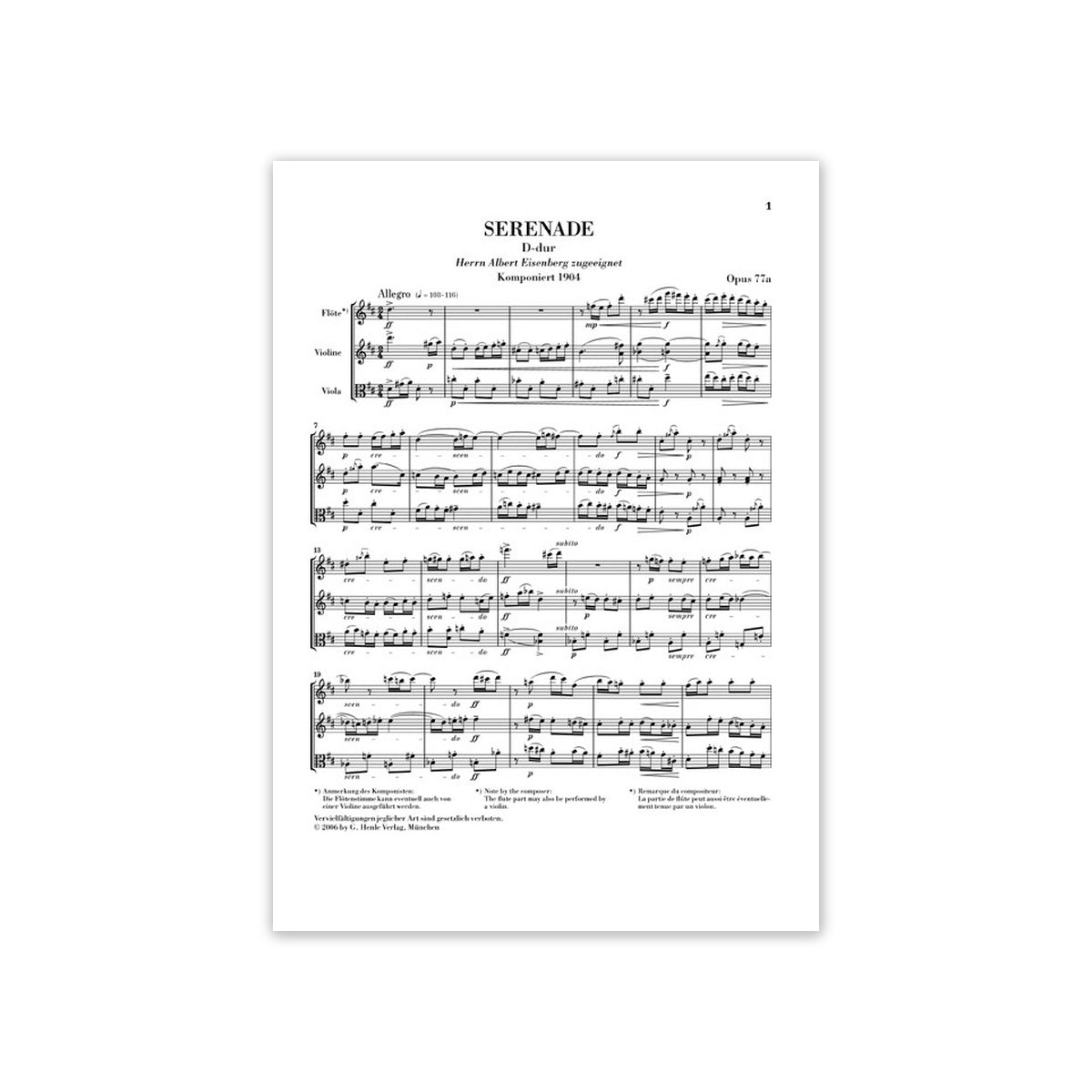 Reger, Max Serenaden op.77a und 141a für Flöt