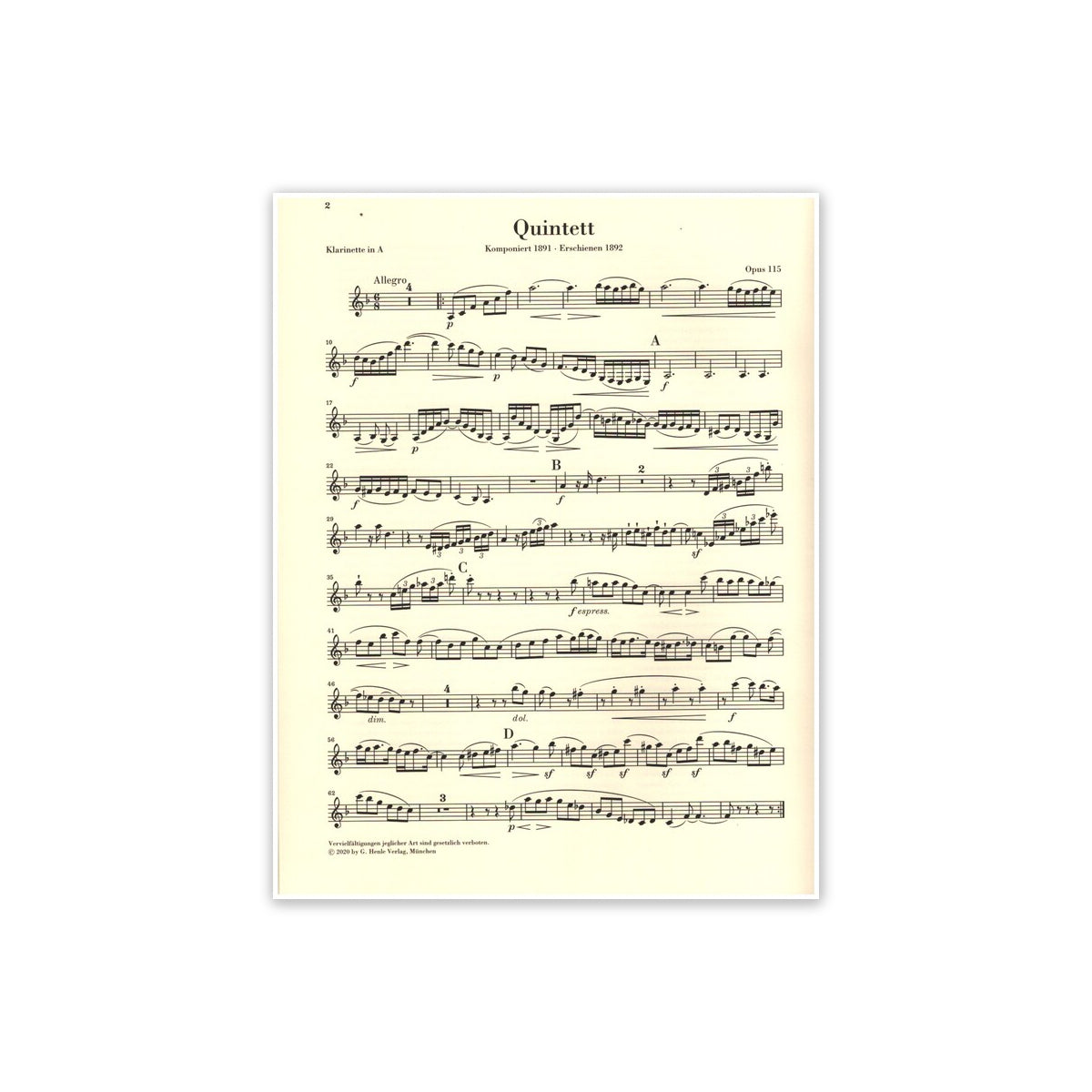Brahms, Johannes Klarinettenquintett h-moll o