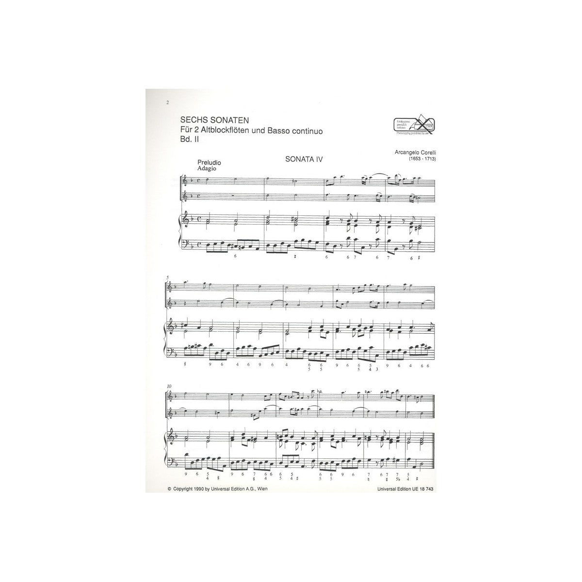 Corelli, 6 Sonaten Bd.2 - 2 Altblfl. & Bc. View 2