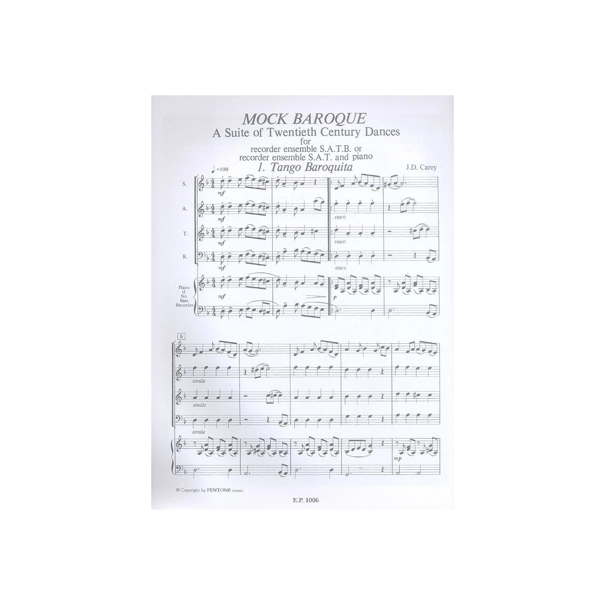 Carey, Mock Baroque - Partitur & Stimmen