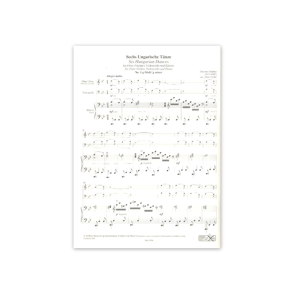 Brahms, 6 Ungarische Tänze - Fl.,Vc.& Klav.