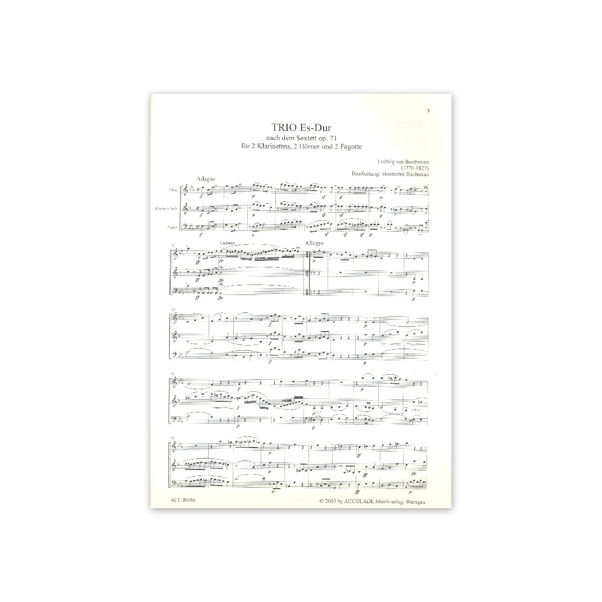 Beethoven, Trio Es-Dur - nach Sextett op.71