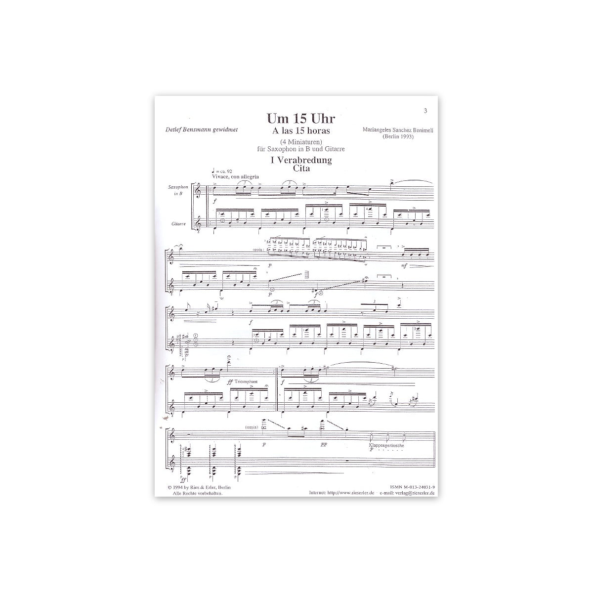 Sanchez Benimeli, Um 15 Uhr - Sax & Git.