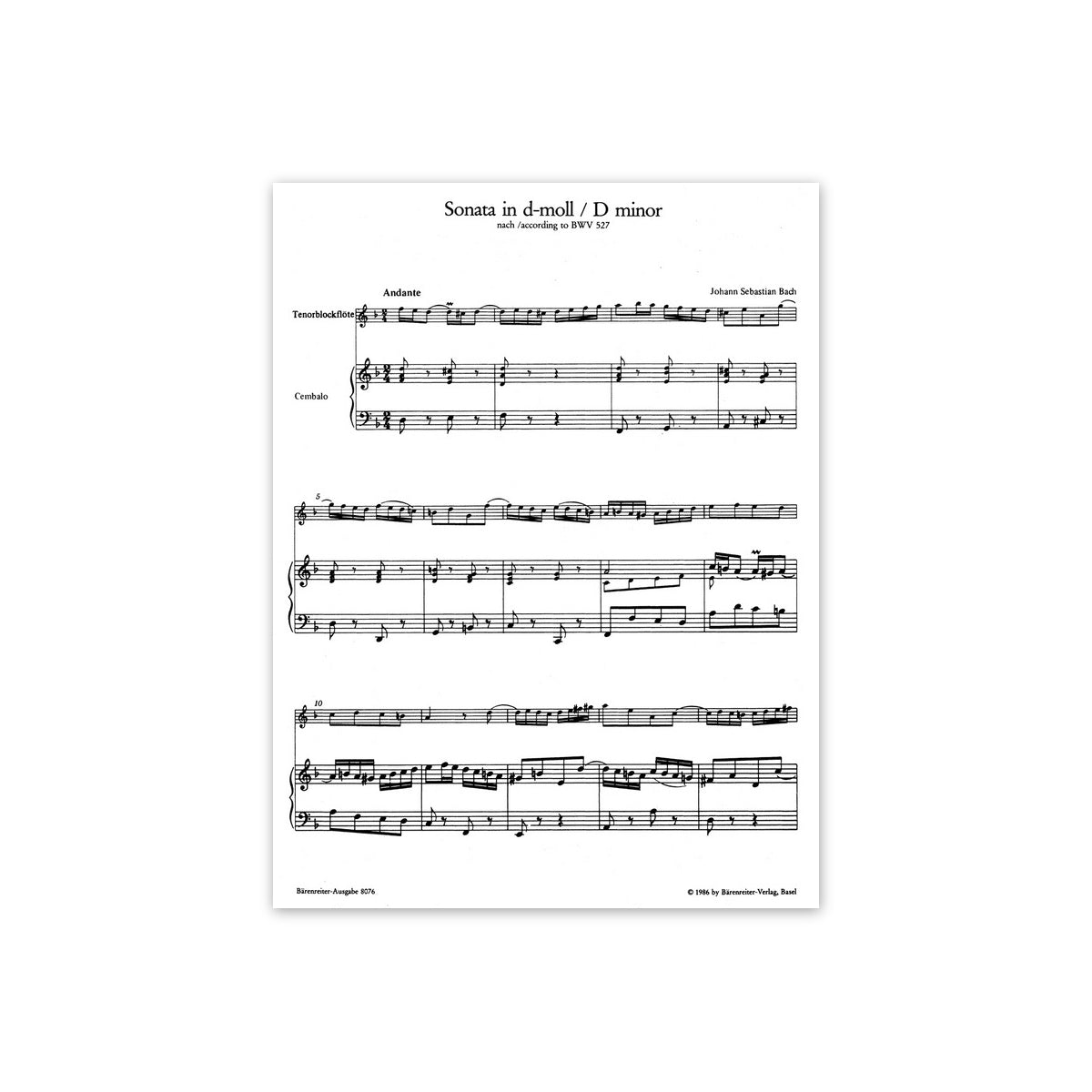 Bach, Sonate d-Moll für Tenorblfl. BWV 527