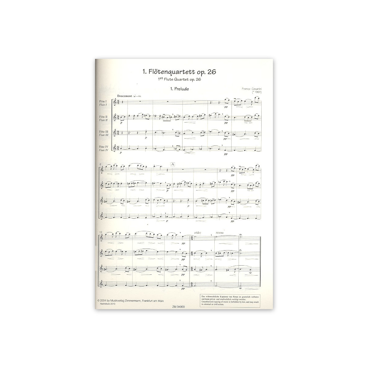 Cesarini, 1. Flötenquartett op. 26