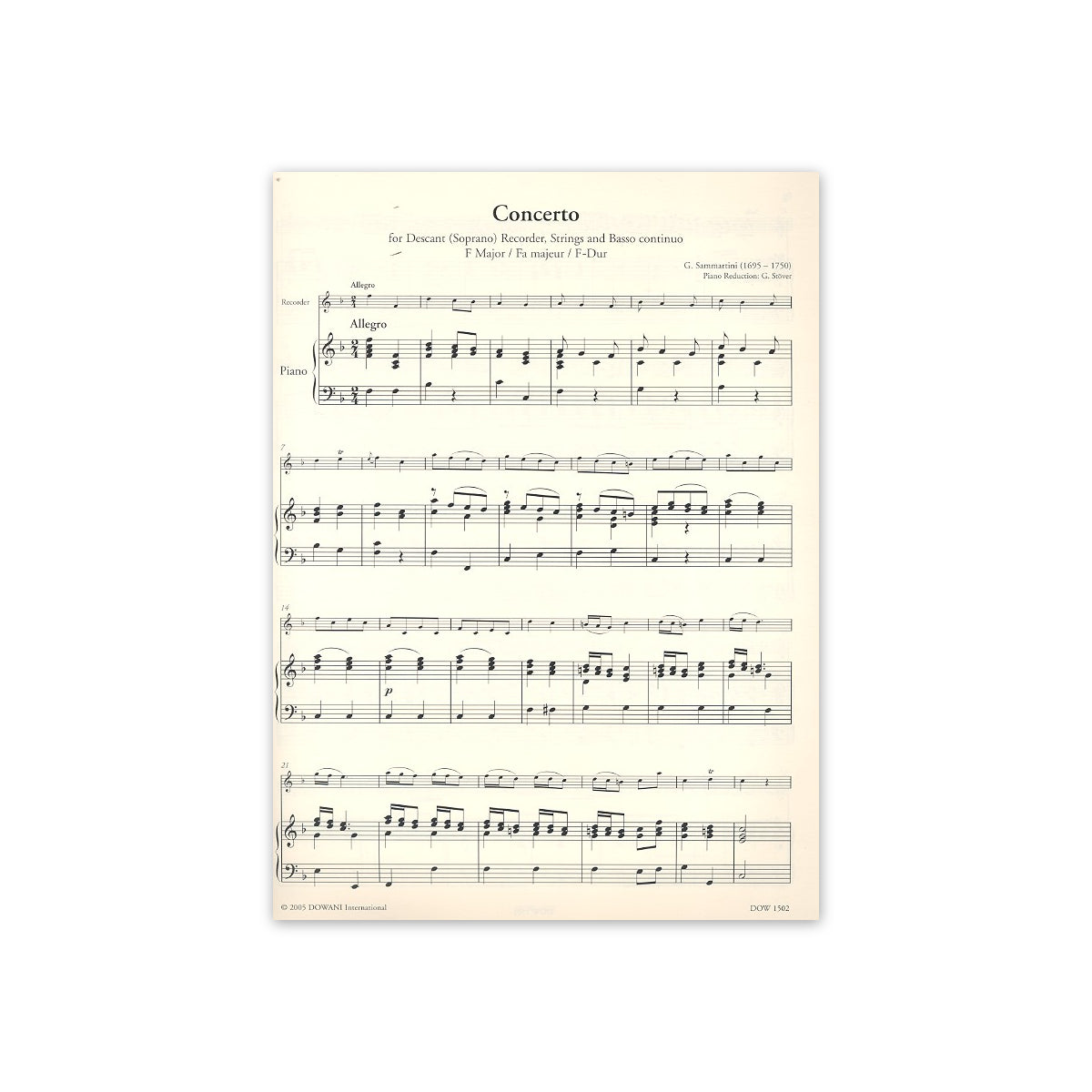 Sammartini, Concerto F-Dur für Sopranblfl.