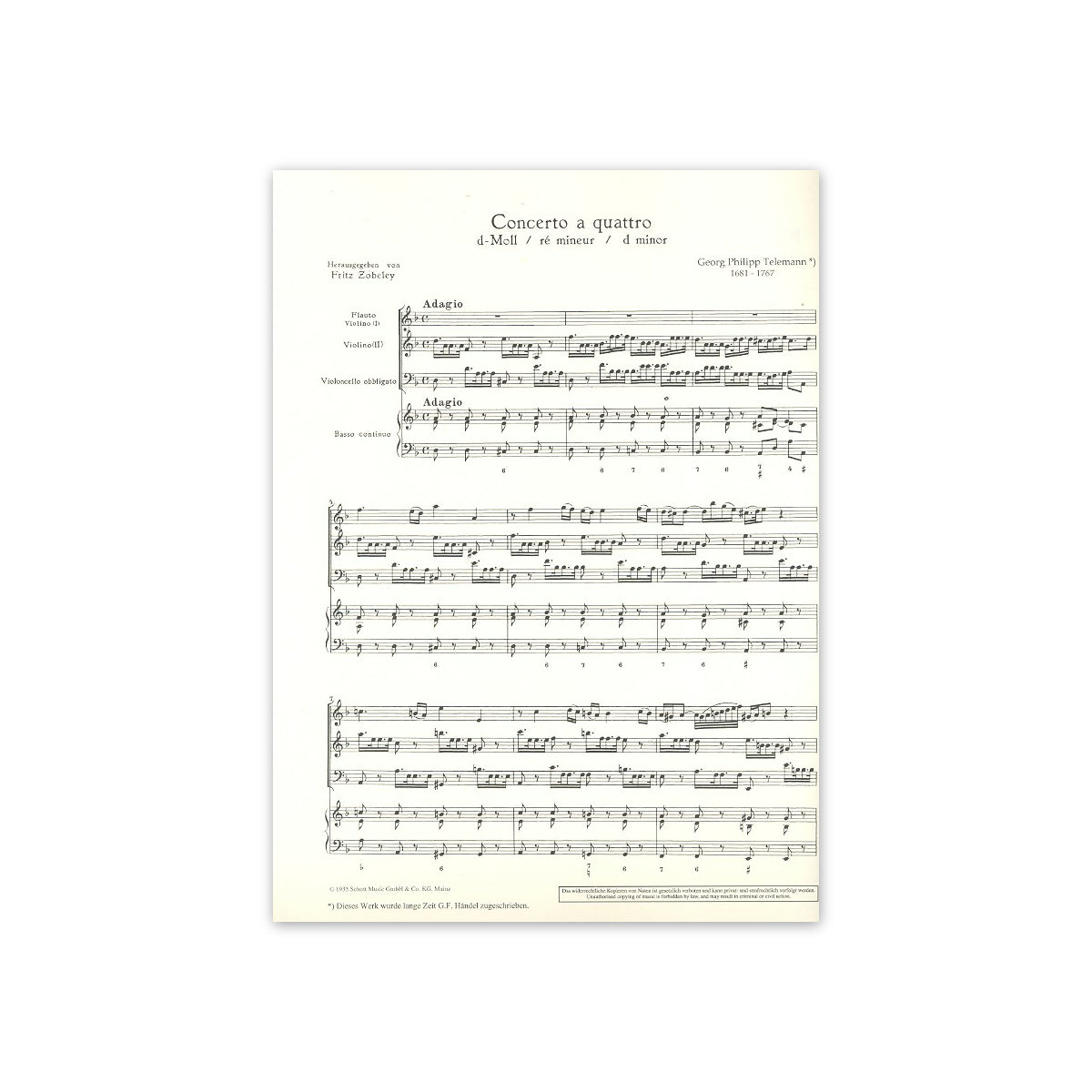 Telemann, Concerto à 4, d-moll-Part. & Stimm.