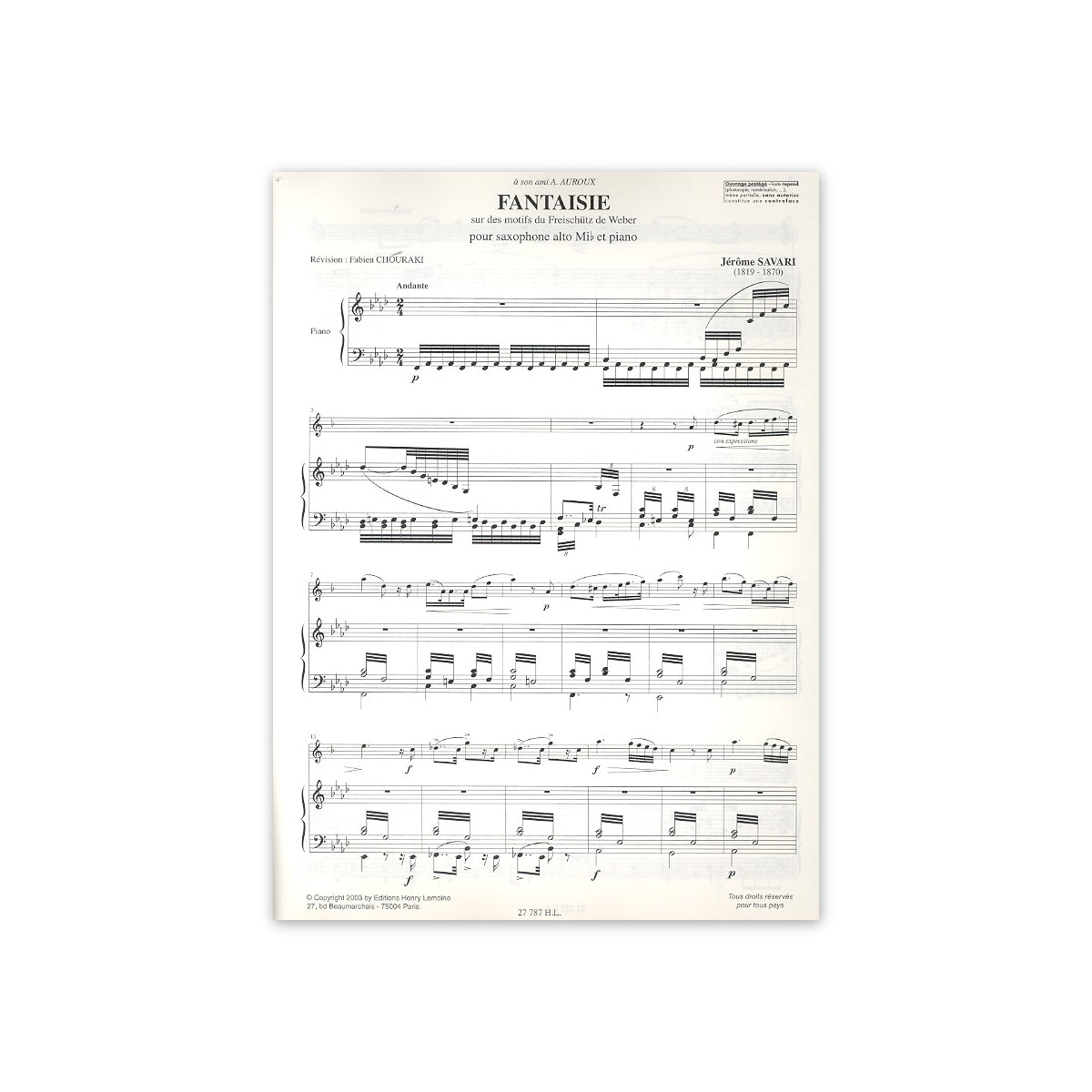 Savari, Fantaisie sur des motifs du Freischüt