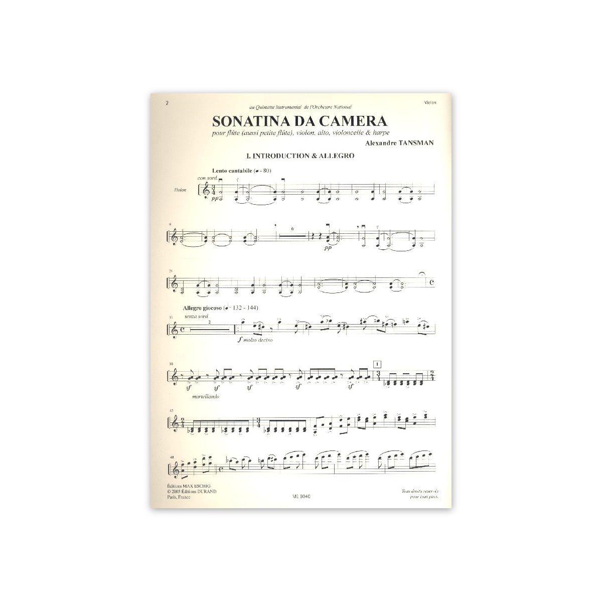 Tansman, Sonatina da camera -Stimmen