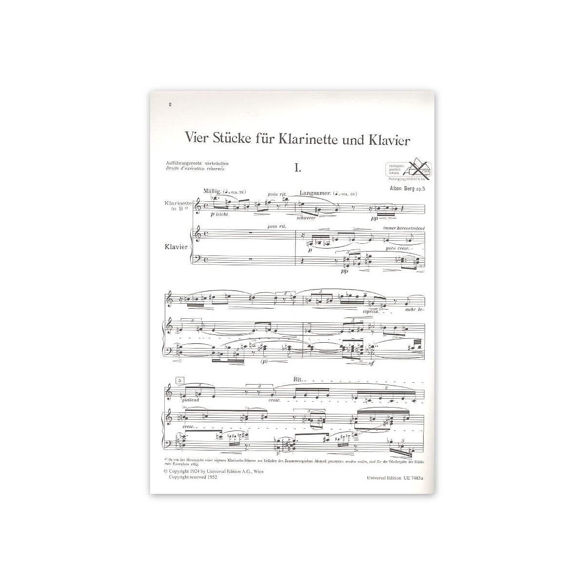 Berg, Vier Stücke op.5