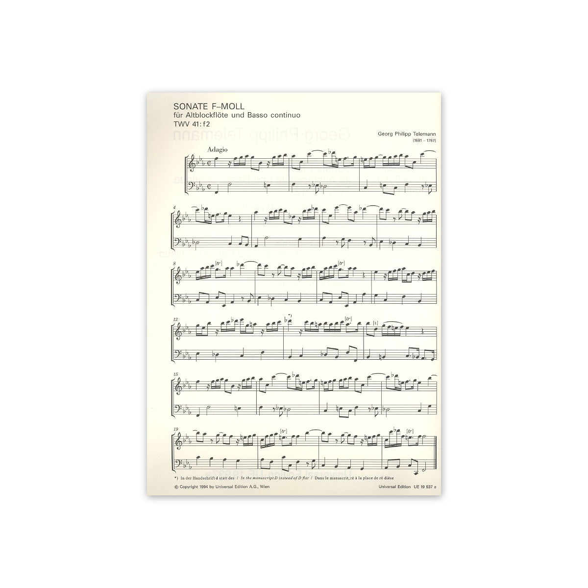Telemann, Sonate f-Moll TWV41: f2