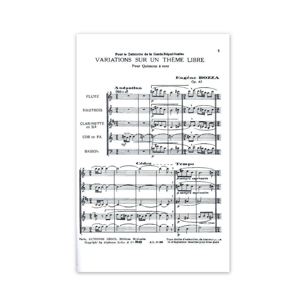 Bozza, Variations sur un thème libre opus 42