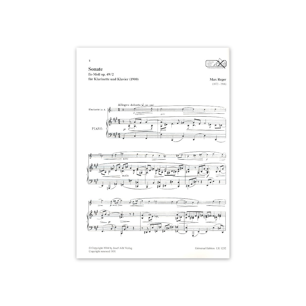 Reger, Sonate fis-Moll op.49/2