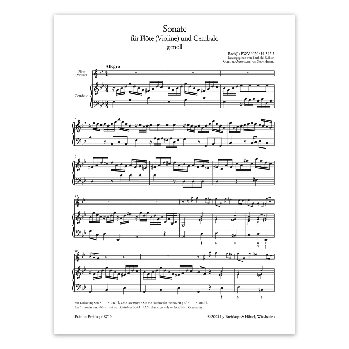 Bach, Sonate g-Moll BWV 1020