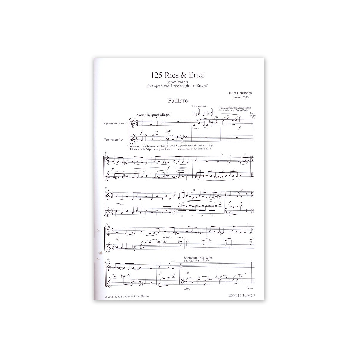 Bensmann, Sonata lubilaei - Sopran&Tenorsax