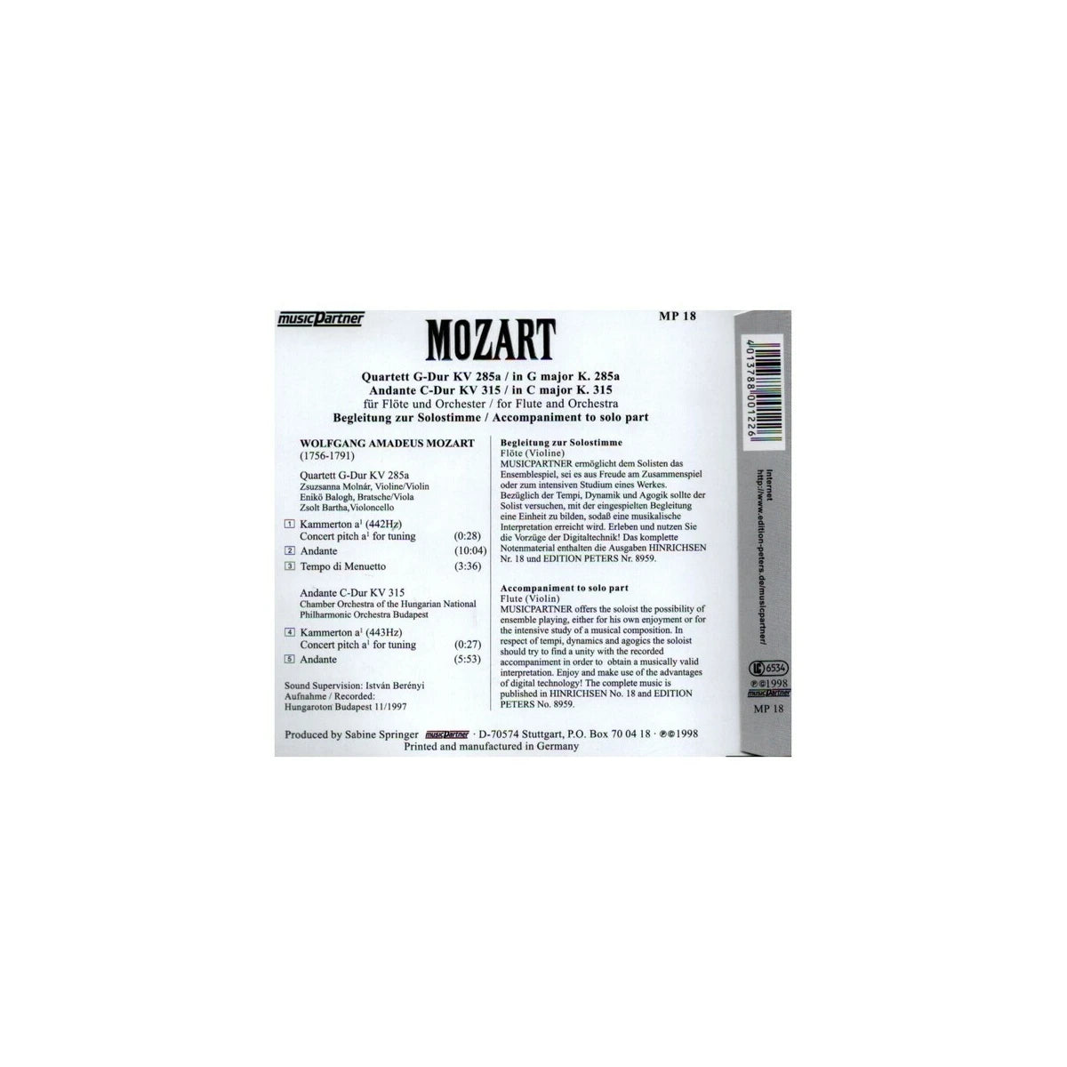 Mozart, Quartett KV 285a/ Andante KV 315 View 2