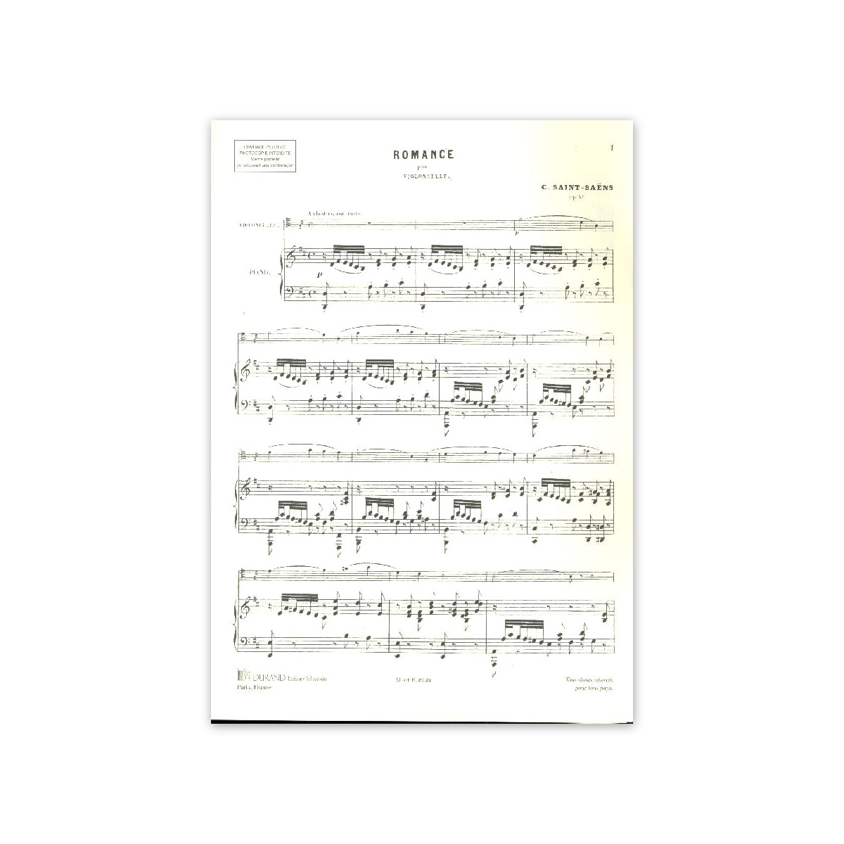 Saint-Saëns, Romance ré majeur op.51