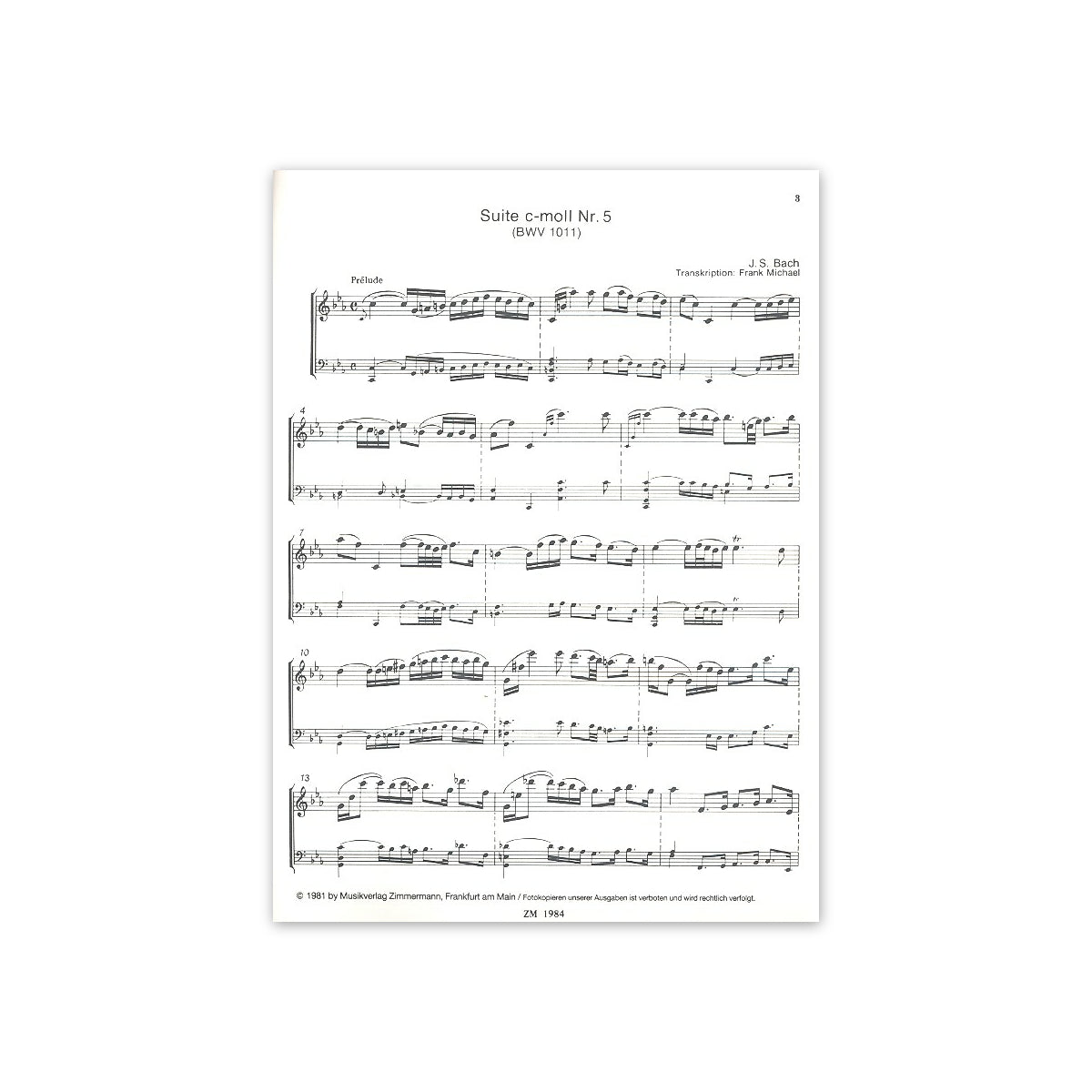 Bach, Suite Nr.5 (Cello-Suite)