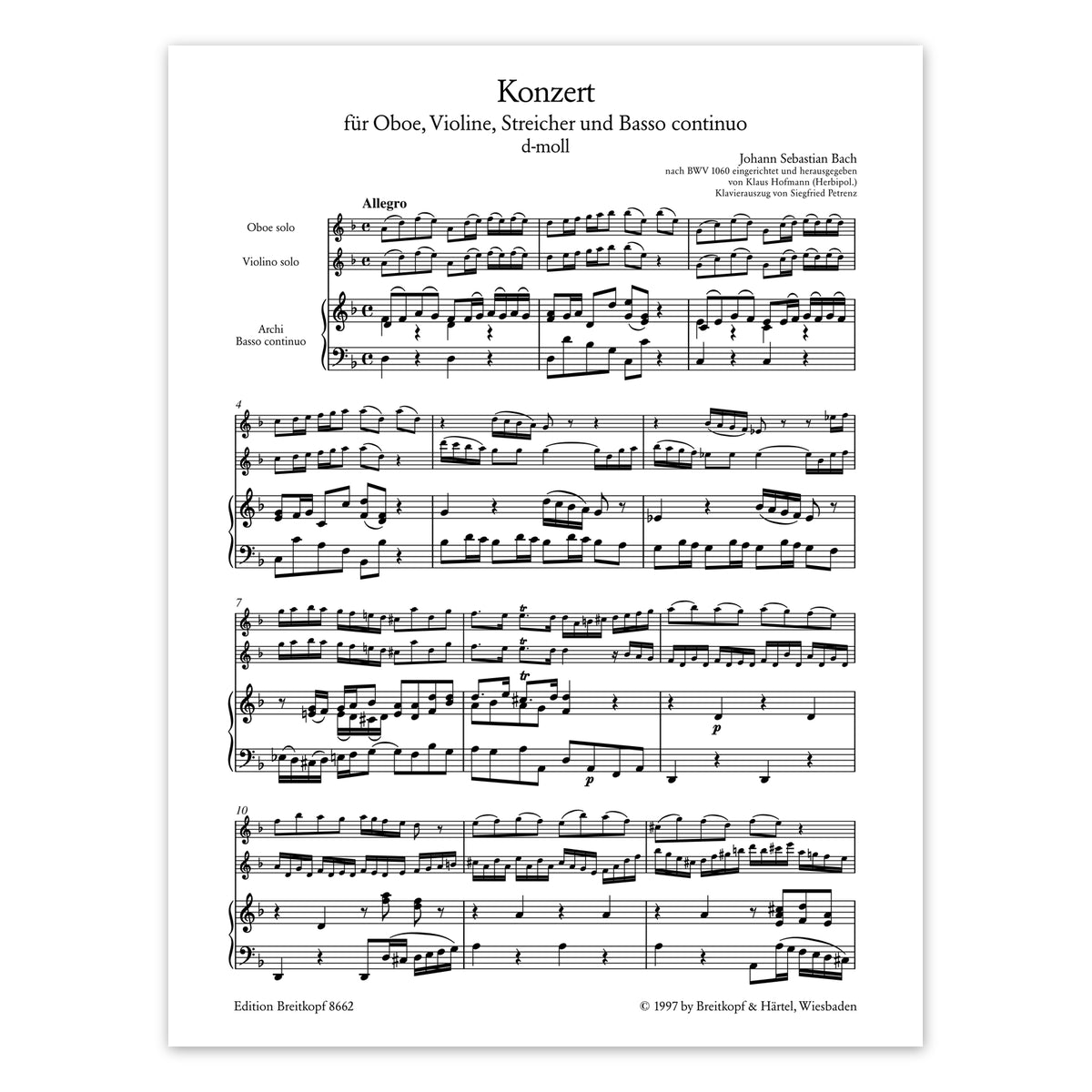 Bach, Konzert d-Moll BWV1060- Vl.,Ob.oder 2Vl