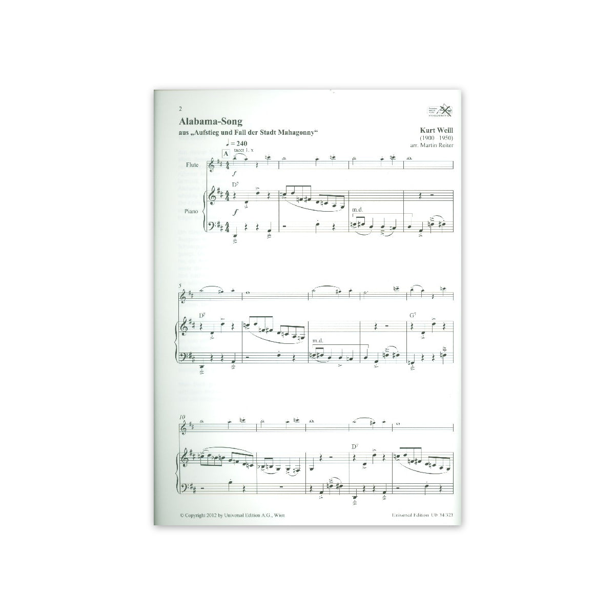 Weill, Songs - für Flöte & Klavier