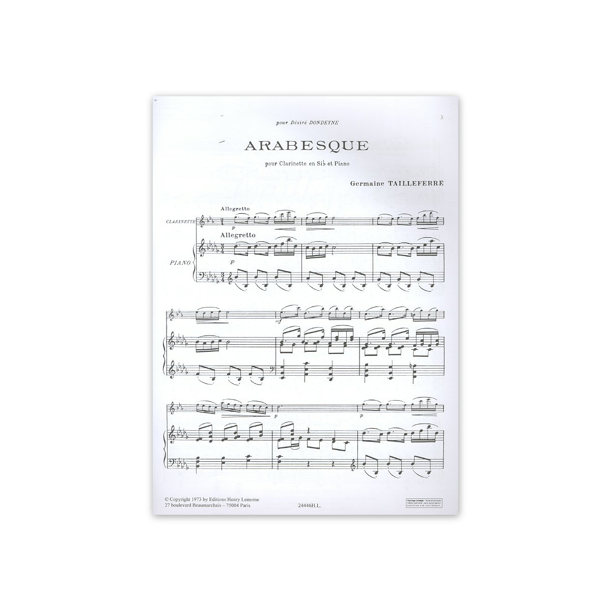 Tailleferre, Arabesque