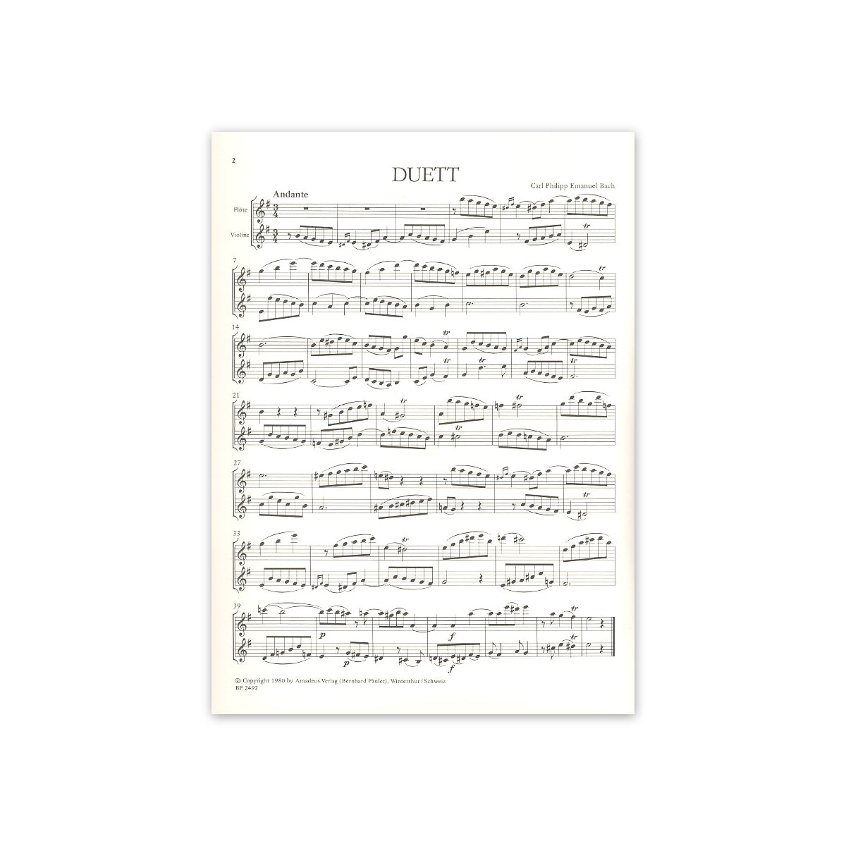 Bach C.Ph.E., Duett für Flöte & Violine View 1
