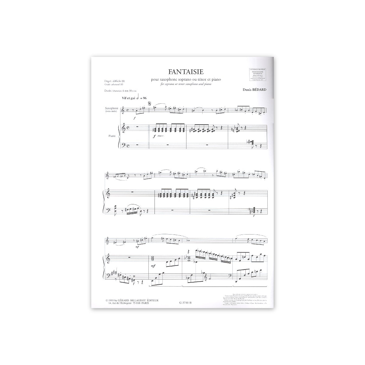 Bedard, Fantasie für Sax in B und Klavier View 1